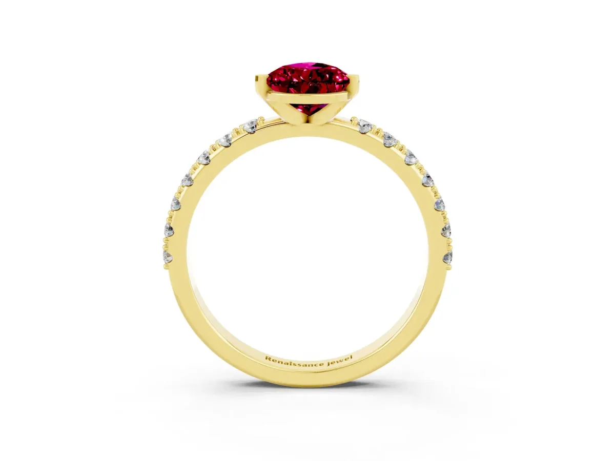Pear Cut Garnet Solitaire Pavé Band with Four-Prong Setting Yellow gold