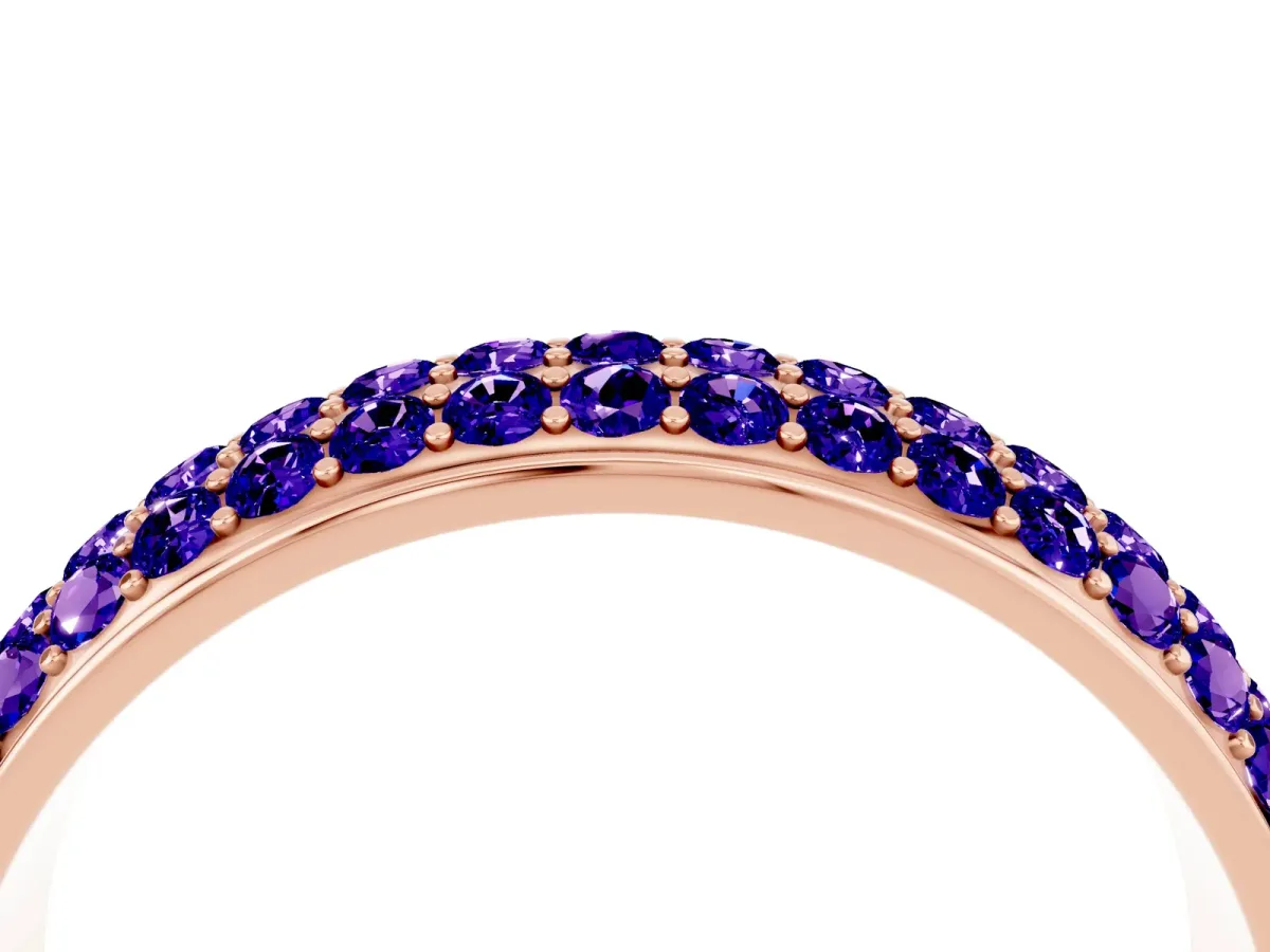 Three-Row Round Tanzanite Eternity Band with Shared Prong Setting Rose gold