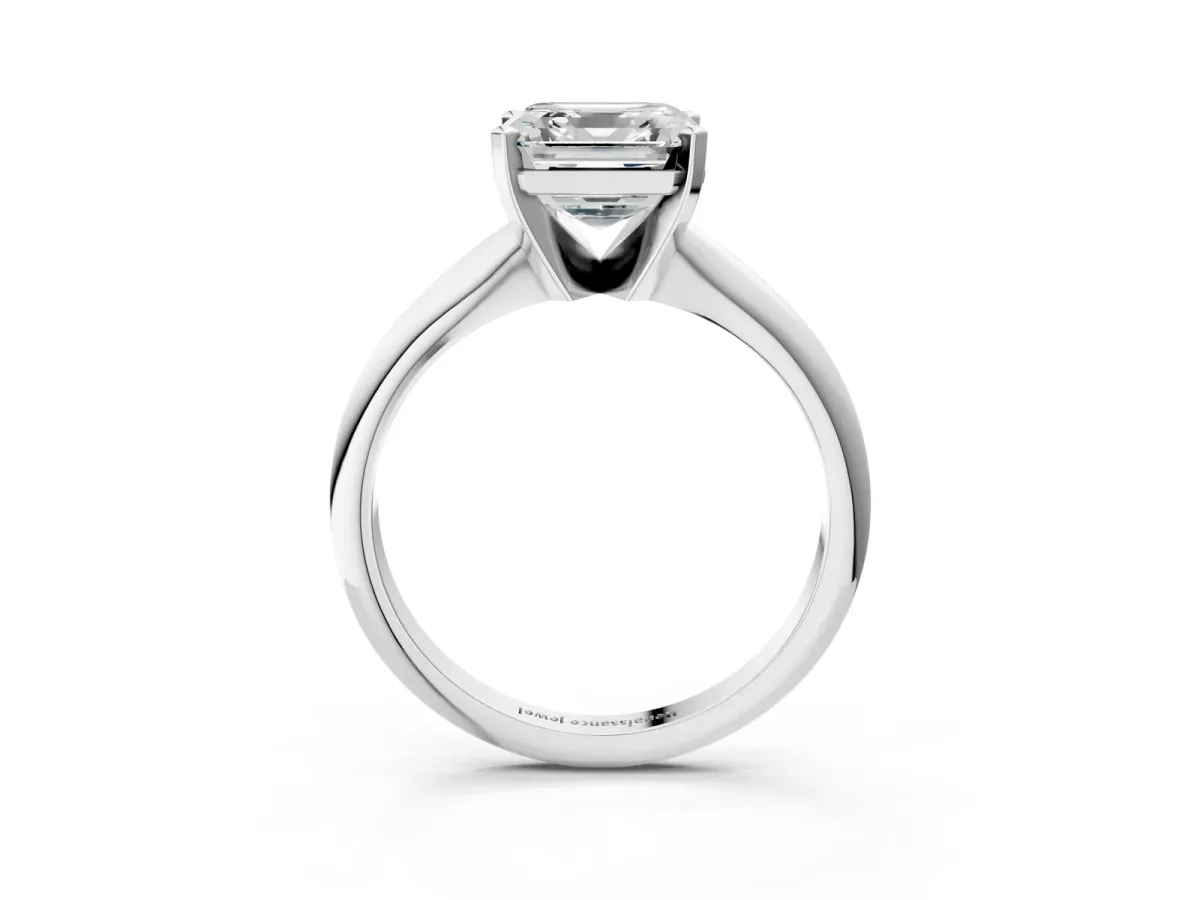 Asscher Cut Cut Solitaire Ring with Four-Prong Setting on a Classic Band Platinum