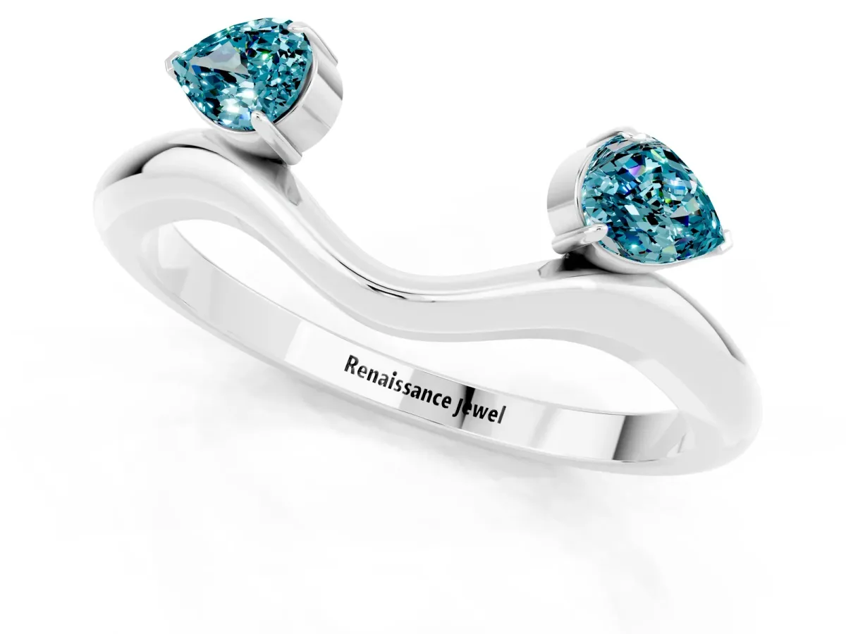 Pear Cut Blue Topaz Two-Stone Open Band Ring with Prong Setting White gold
