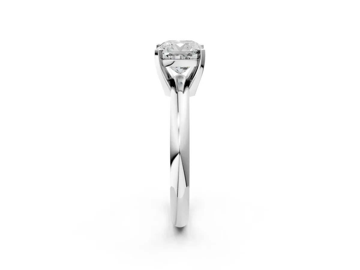 Cushion Cut Diamond Solitaire Engagement Ring with Round Band and Four-Prong Setting Silver