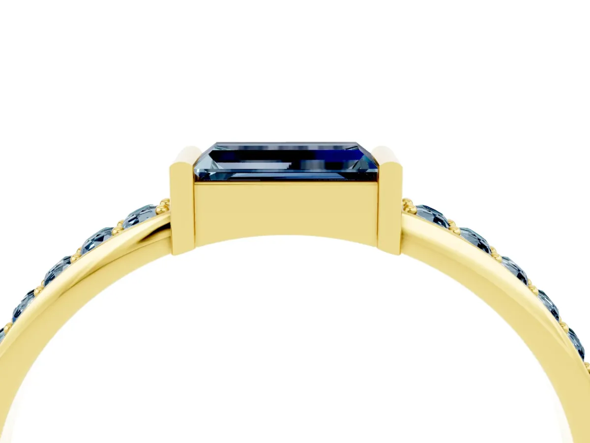 Baguette Aquamarine Pavé Band with Bar Setting Yellow gold