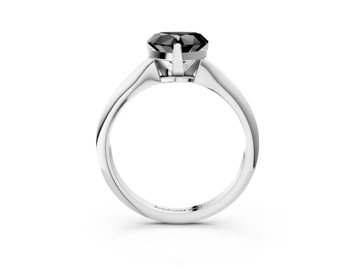 Fancy Black Heart Cut Diamond Solitaire Engagement Ring with Classic Band and Four-Prong Setting Silver