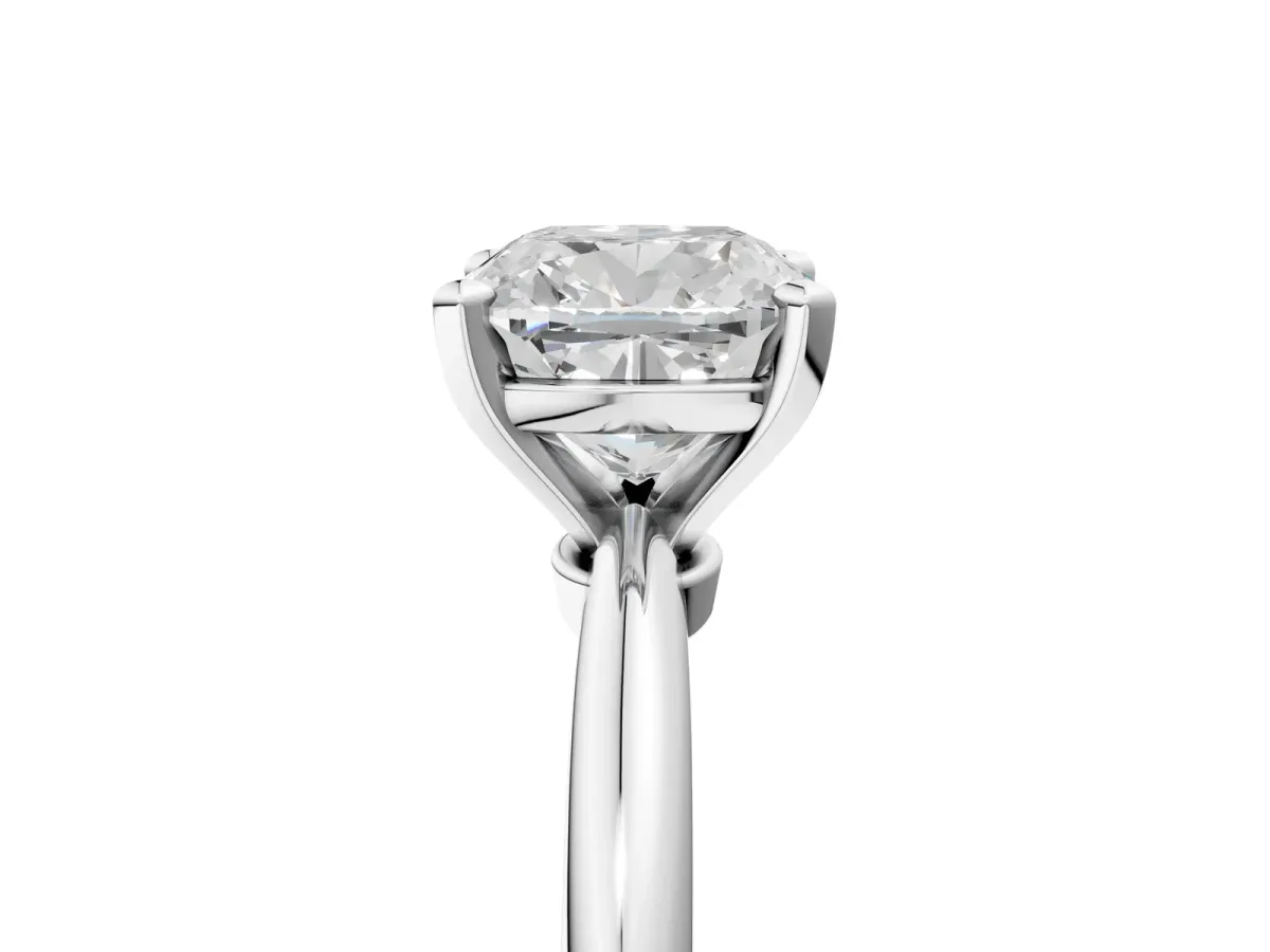 Cushion Cut Diamond Solitaire Ring with Six-Prong Setting and Classic Band Platinum