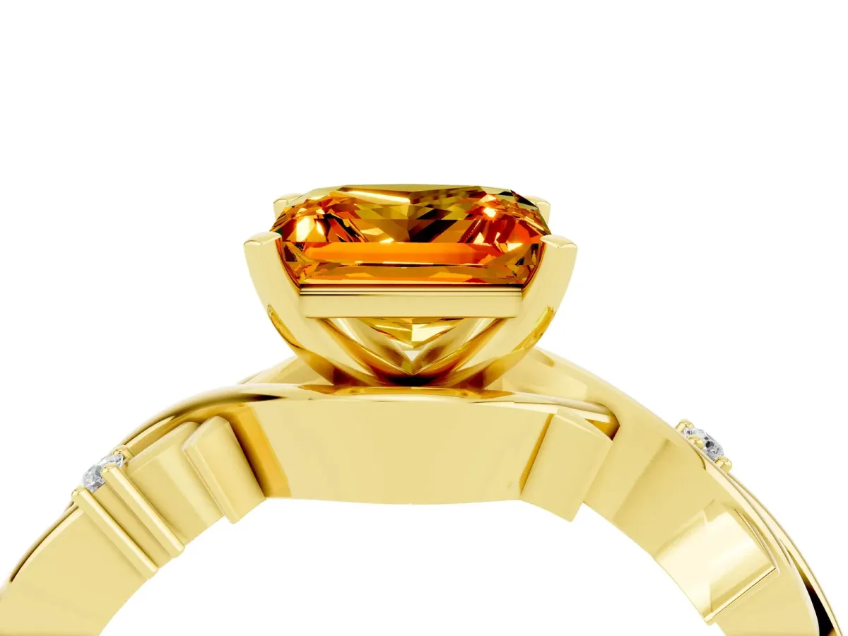 Princess Cut Citrine Solitaire Ring with Twisted Band and Prong Setting Yellow gold