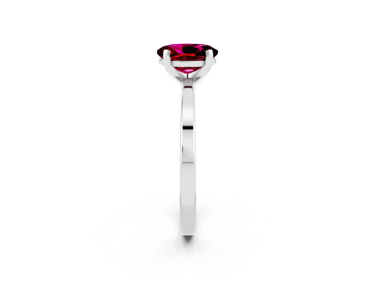 Oval Cut Garnet Solitaire Engagement Ring with Classic Band and Four-Prong Setting Silver