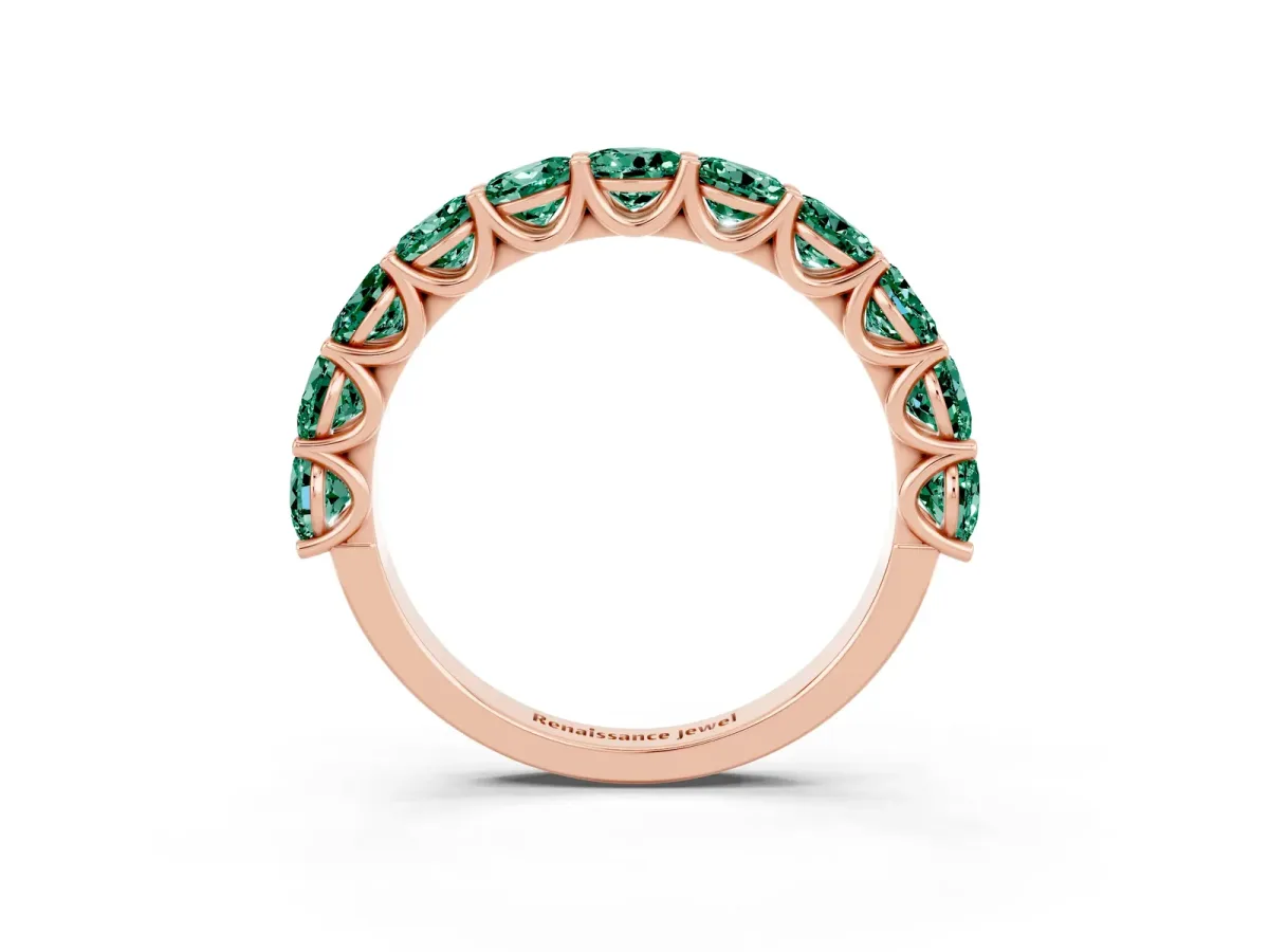 Round Green Sapphire Shared Prong Eternity Band Rose gold