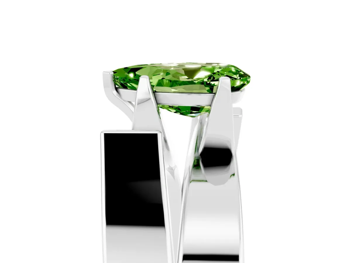 Modern Tension Set Pear Cut Peridot Solitaire Wide Band Ring Platinum