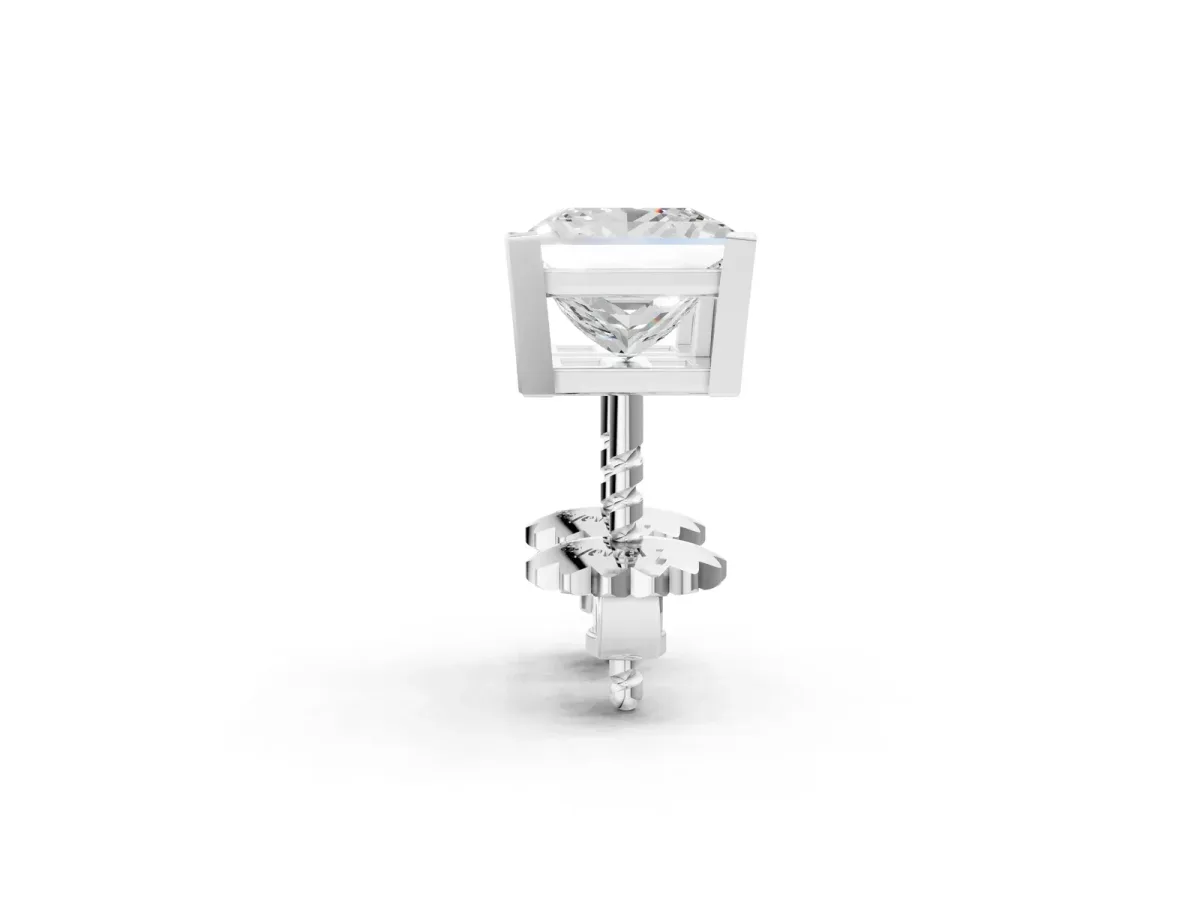 Princess Cut Diamond Stud Earrings Silver
