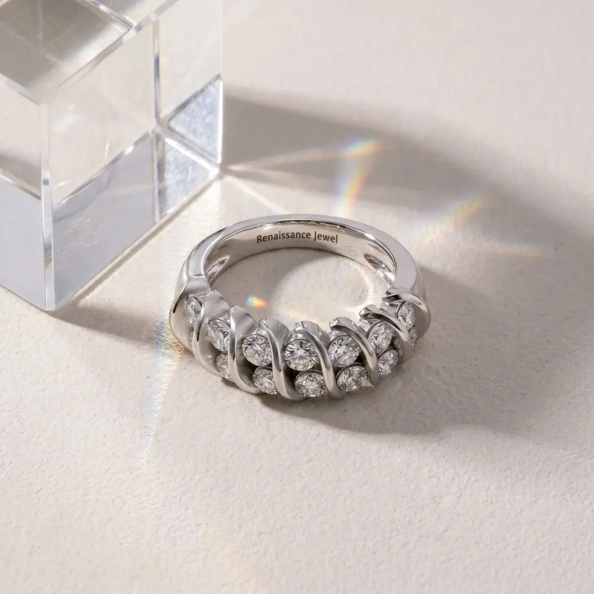 Channel Set Round Diamond Multi-Row Band Platinum