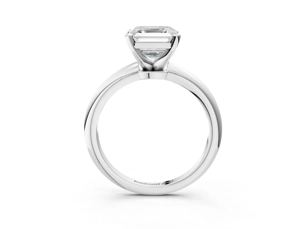 Asscher Cut Diamond Solitaire Ring with Six-Prong Setting and Classic Band Silver
