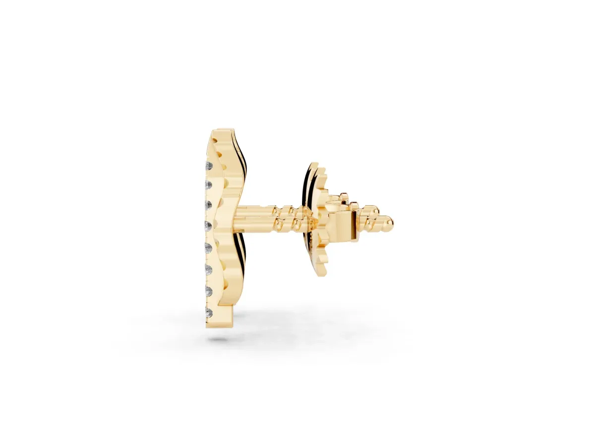 Round Diamond Leaf Stud Earrings Yellow gold
