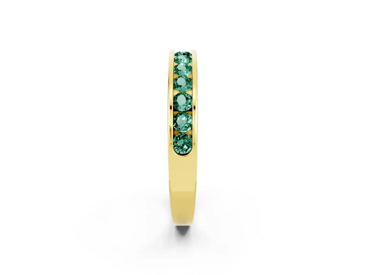 Channel Set Round Green Sapphire Eternity Band Yellow gold
