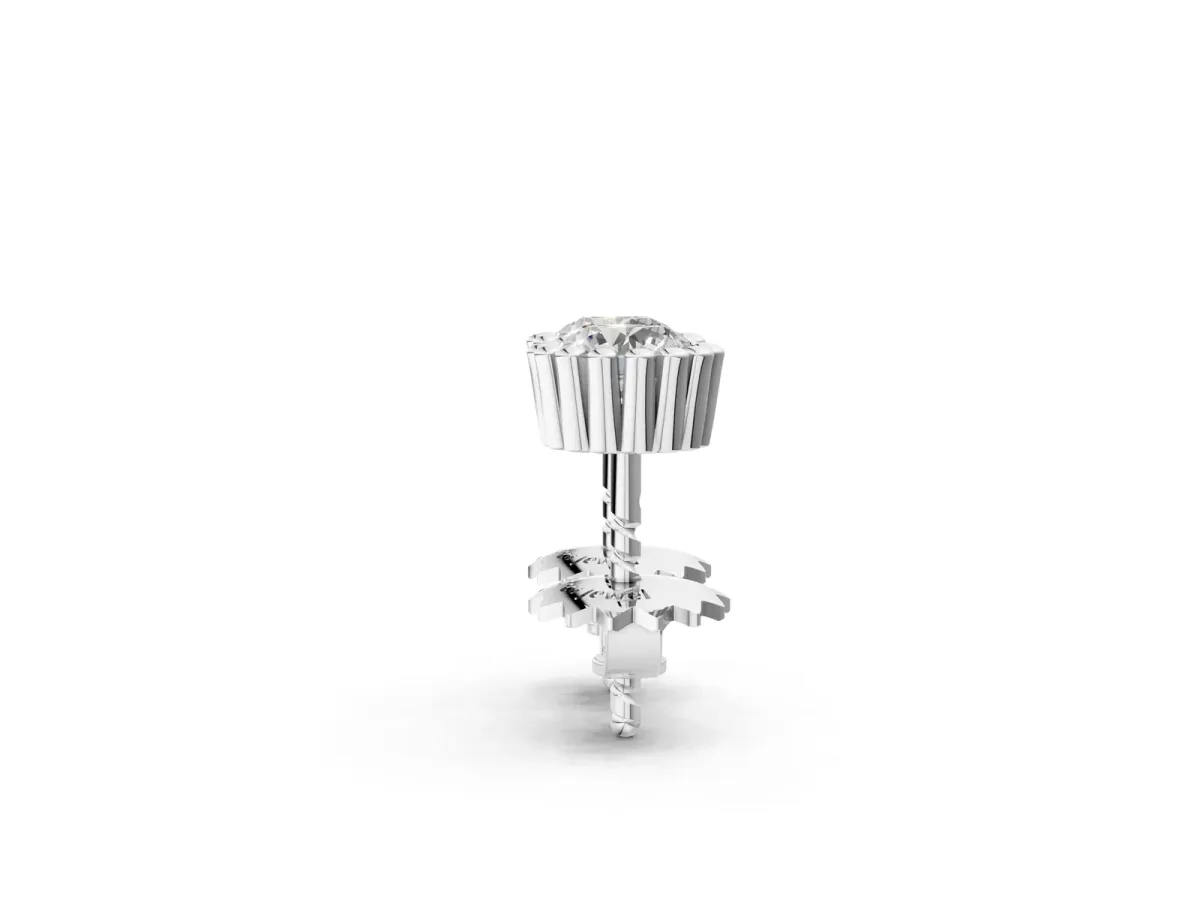 Round Diamond Flower Halo Stud Earrings with Petal Prong Setting Silver