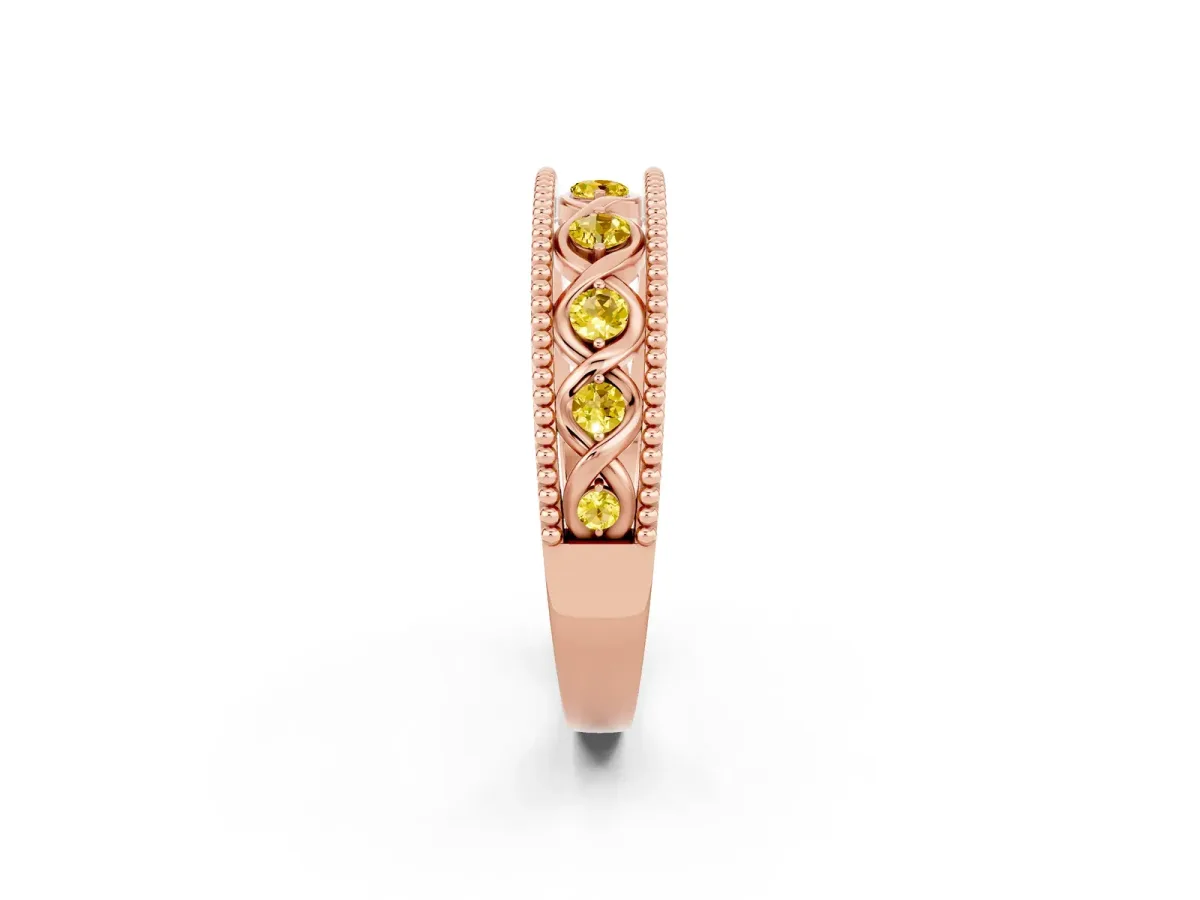 Round Yellow Sapphire Twist Milgrain Band with Bezel Setting Rose gold