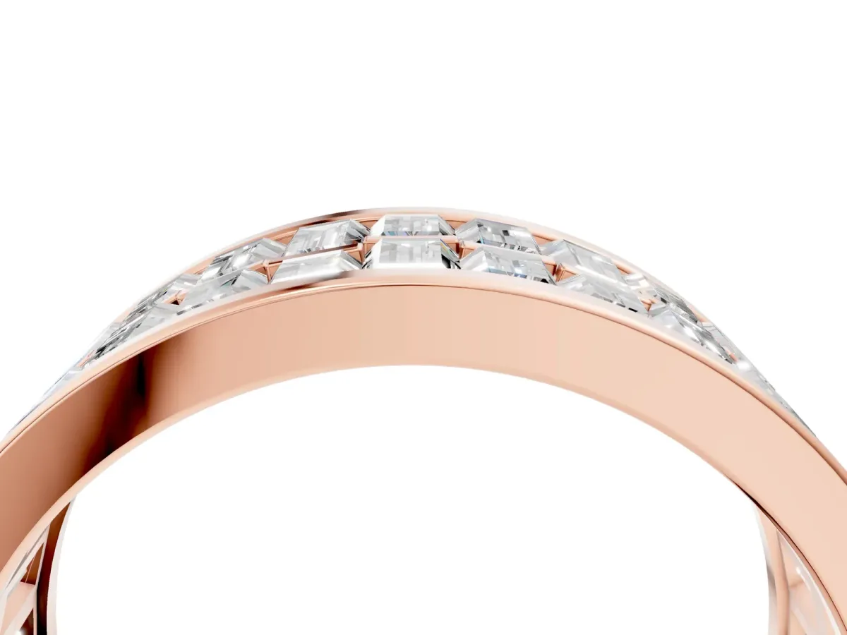 Baguette Diamond Staggered Two-Row Mens Band Rose gold