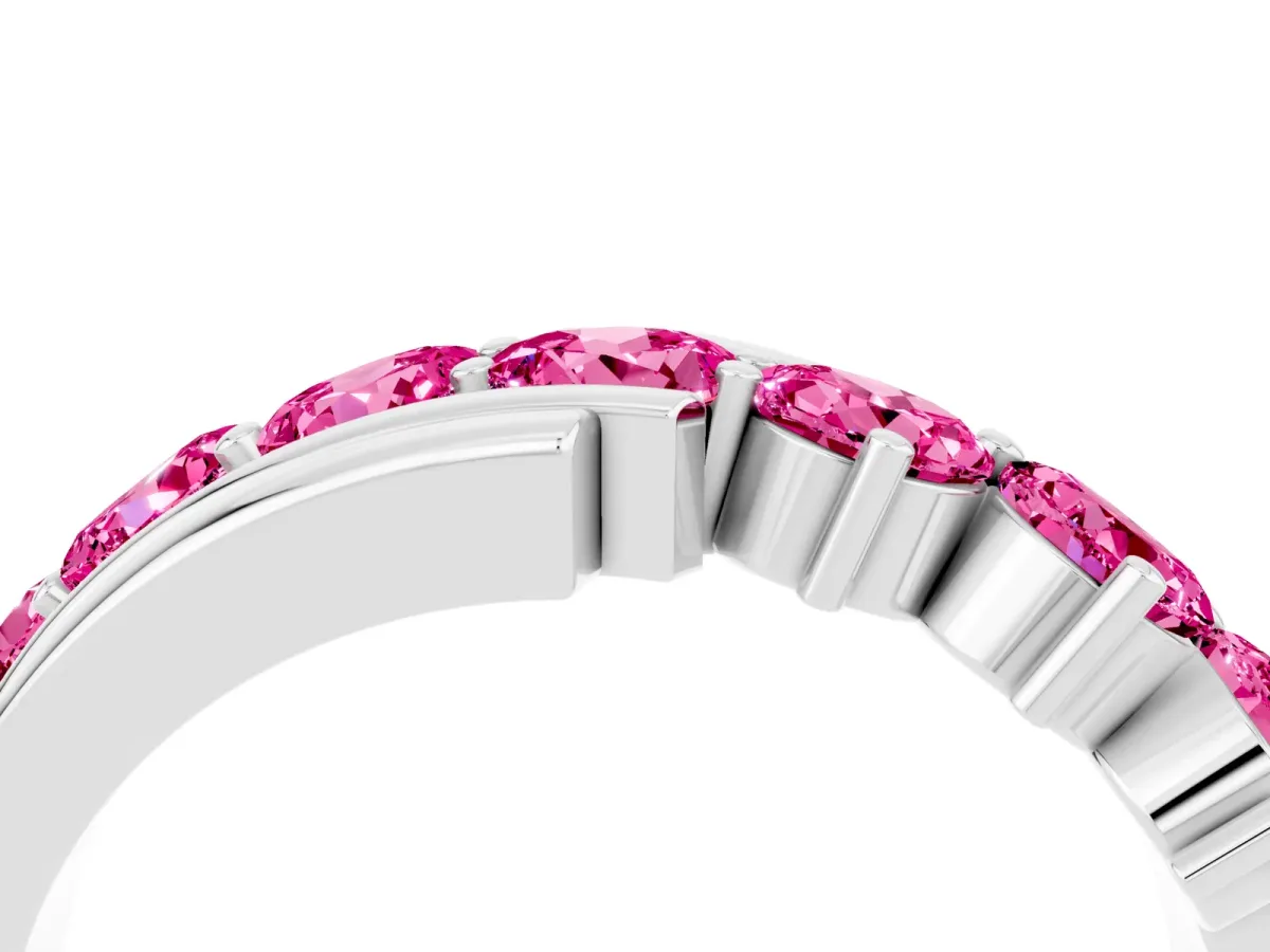 Round Pink Sapphire Wave Band with Channel and Shared Prong Setting Platinum