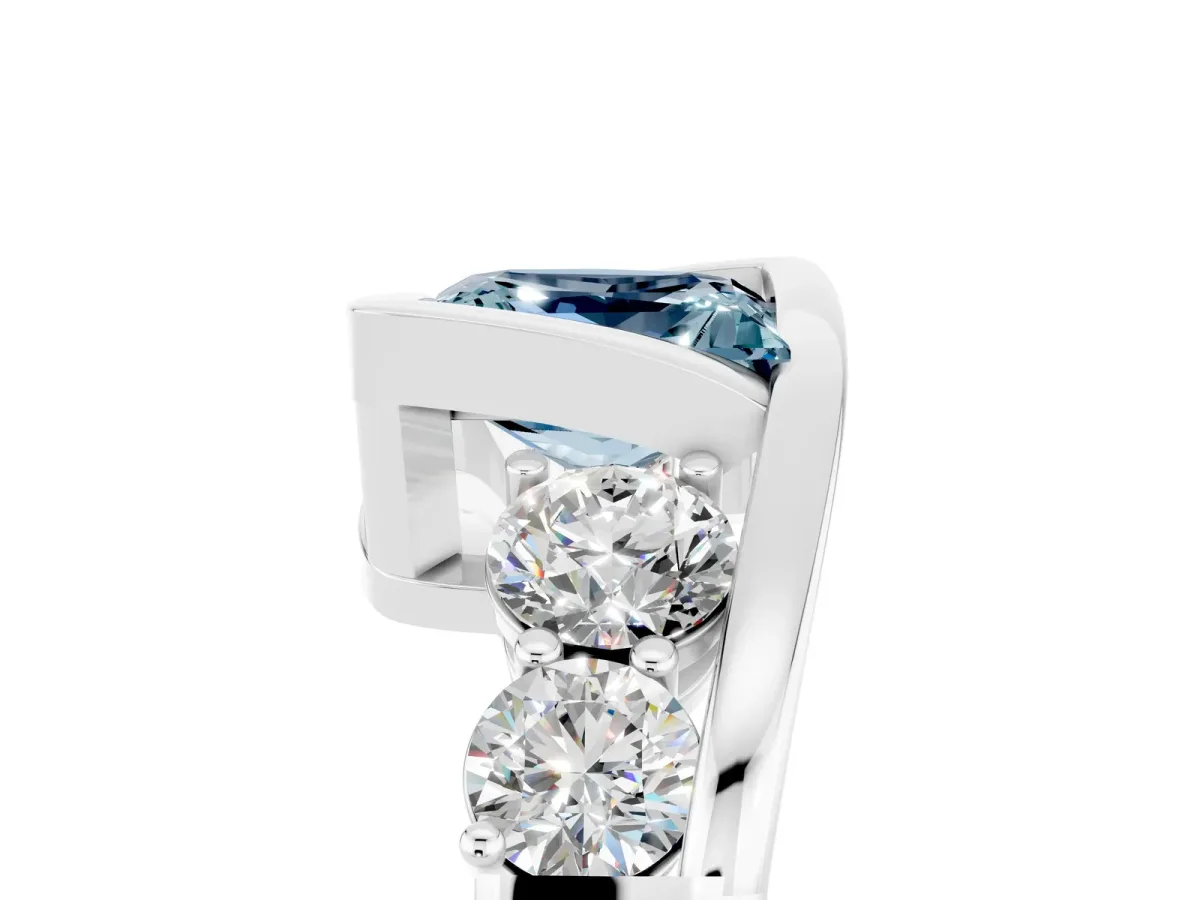 Bezel Set Princess Cut Aquamarine Bypass Ring with Round Accents Silver