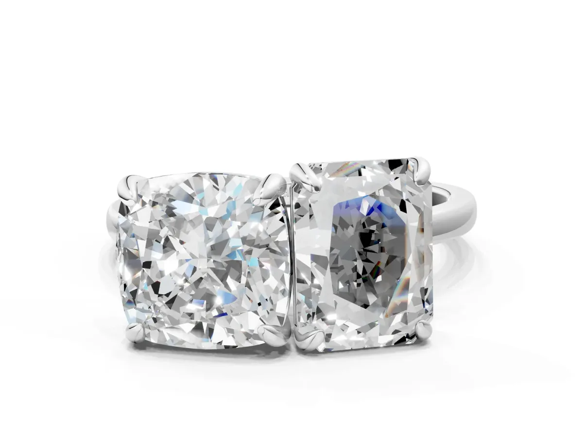 Cushion and Radiant Toi Moi Ring with Prong Setting and Plain Band Silver
