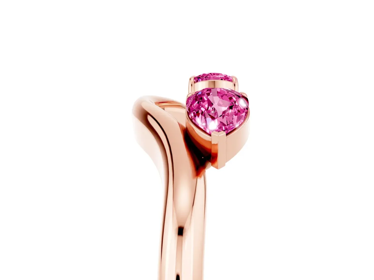 Pear Cut Pink Sapphire Two-Stone Open Band Ring with Prong Setting Rose gold