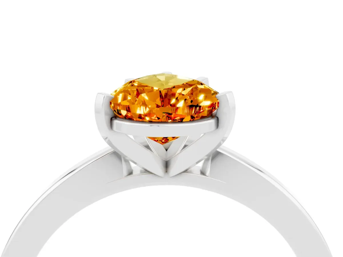 Pear Cut Citrine Solitaire Engagement Ring with Classic Band and Four-Prong Setting Silver