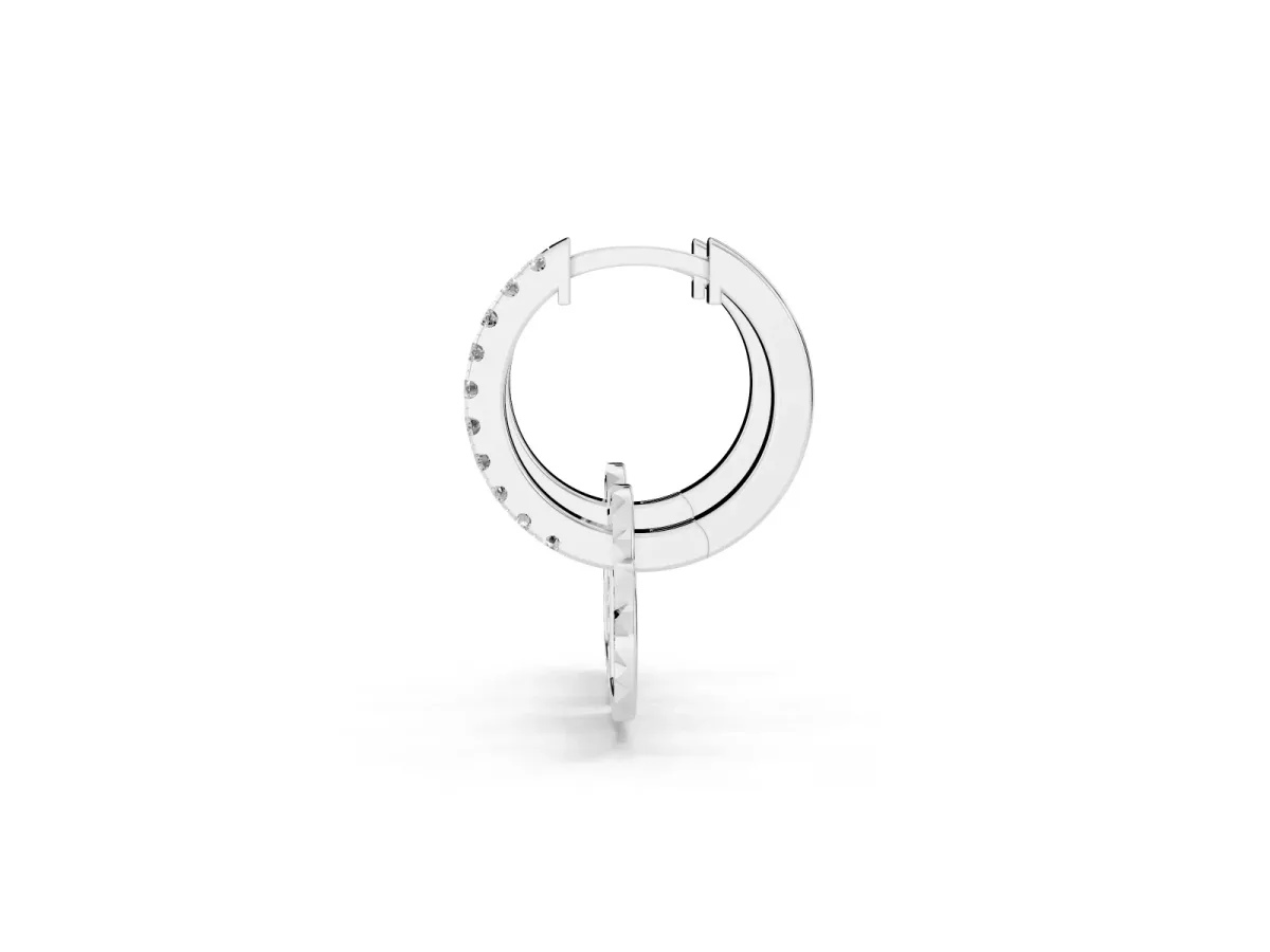 Round Diamond Heart Charm Huggie Hoop Earrings Silver