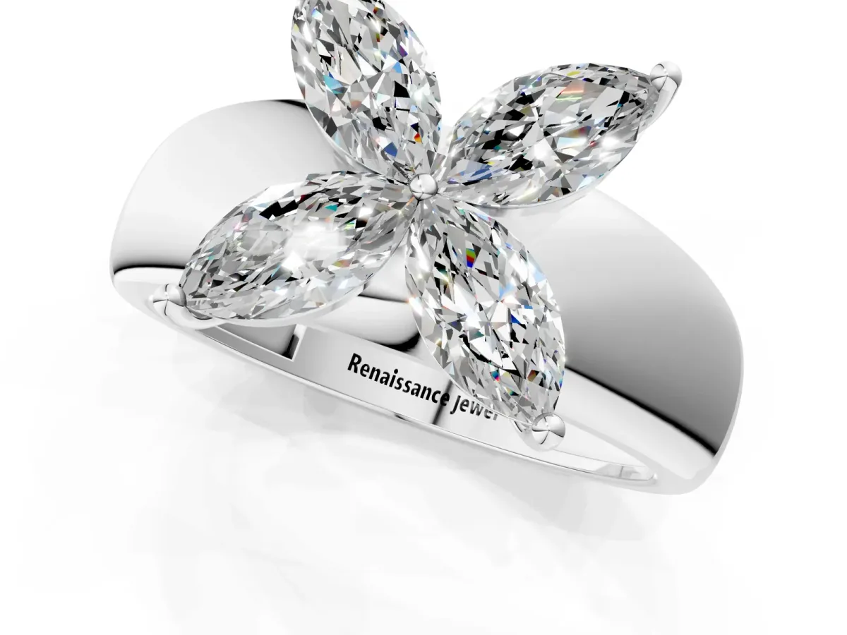 Marquise Diamond Floral Promise Ring White gold