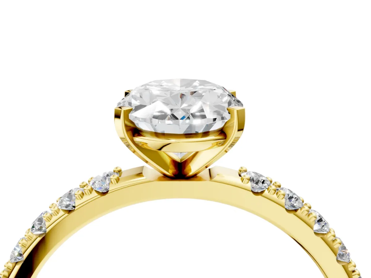 Oval Cut Diamond Solitaire Pavé Band with Four-Prong Setting Yellow gold