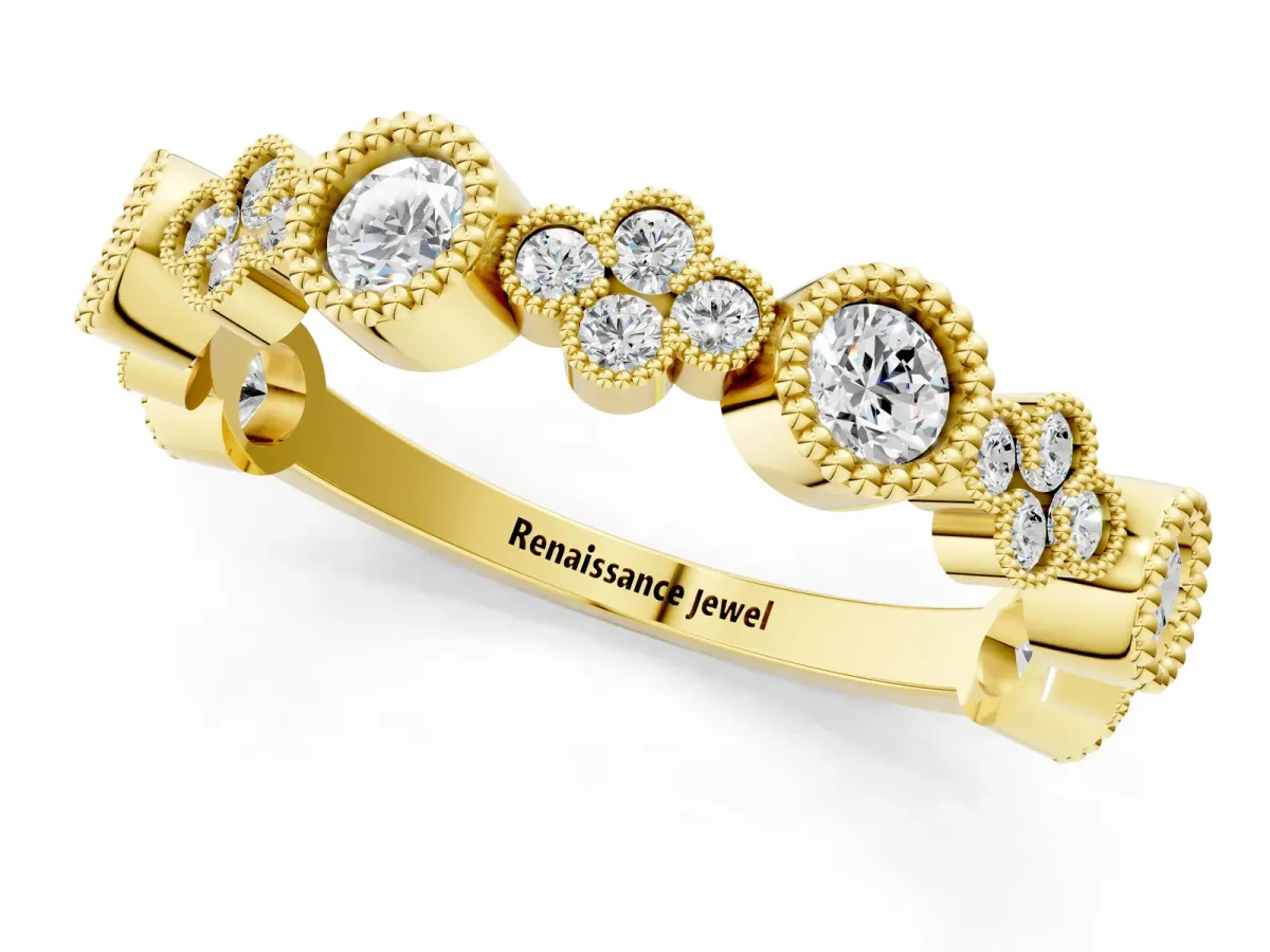 Milgrain Bezel Set Round Diamond Cluster Eternity Band Yellow gold