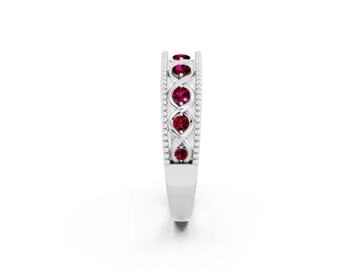 Round Garnet Twist Milgrain Band with Bezel Setting White gold