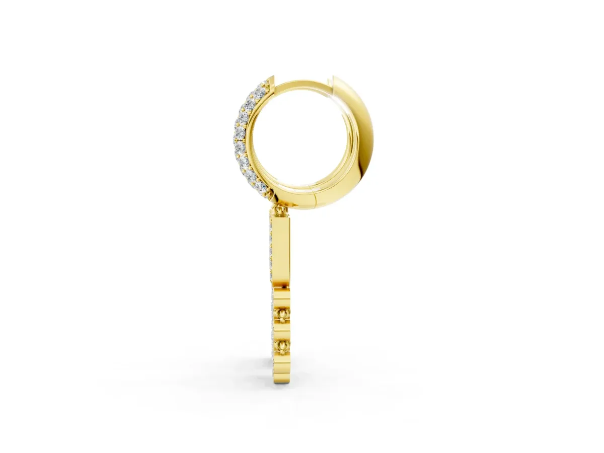 Round Diamond Initial U Huggie Hoop Earrings Yellow gold