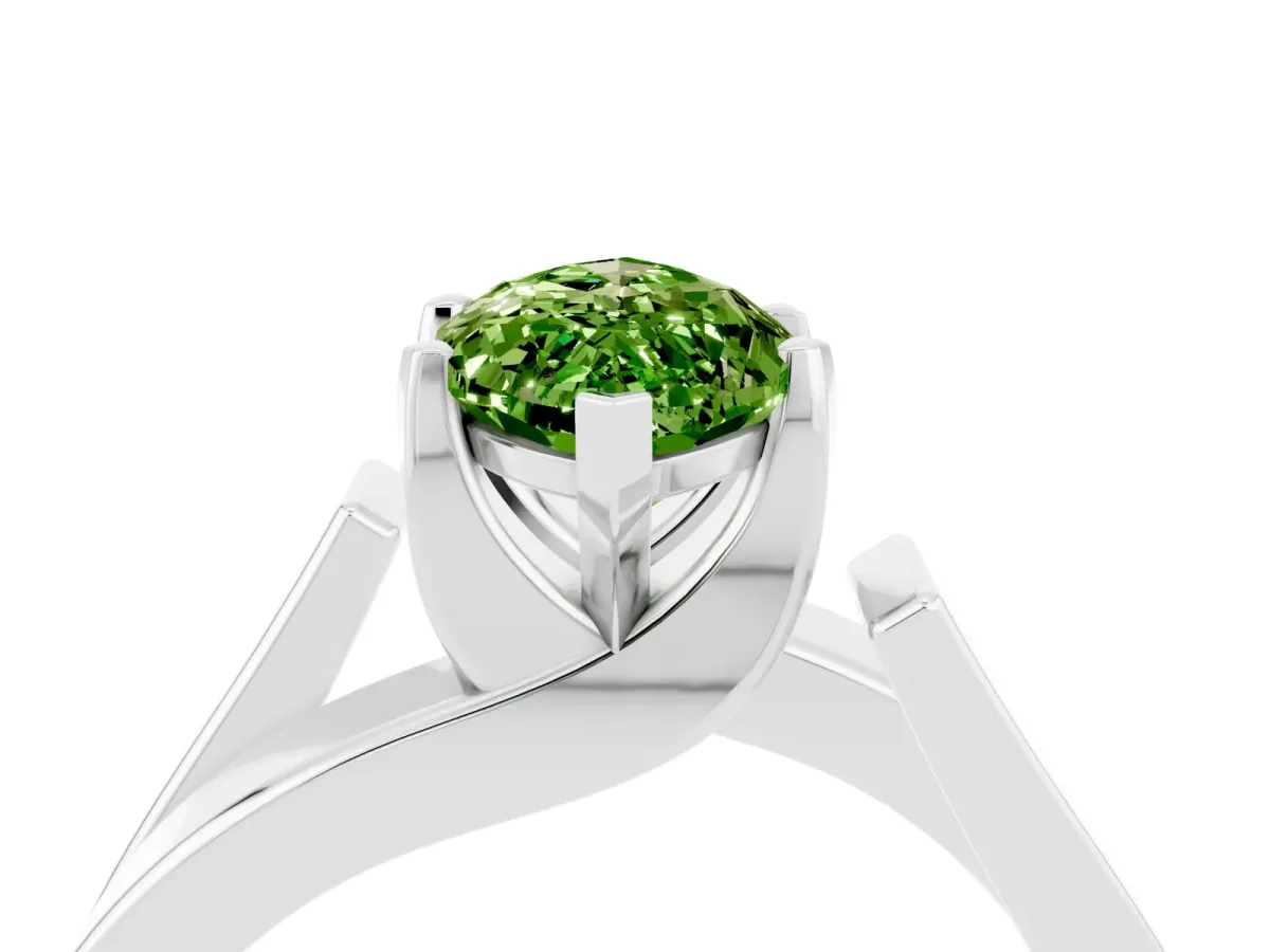 Modern Tension Set Marquise Cut Peridot Solitaire Wide Band Ring Silver