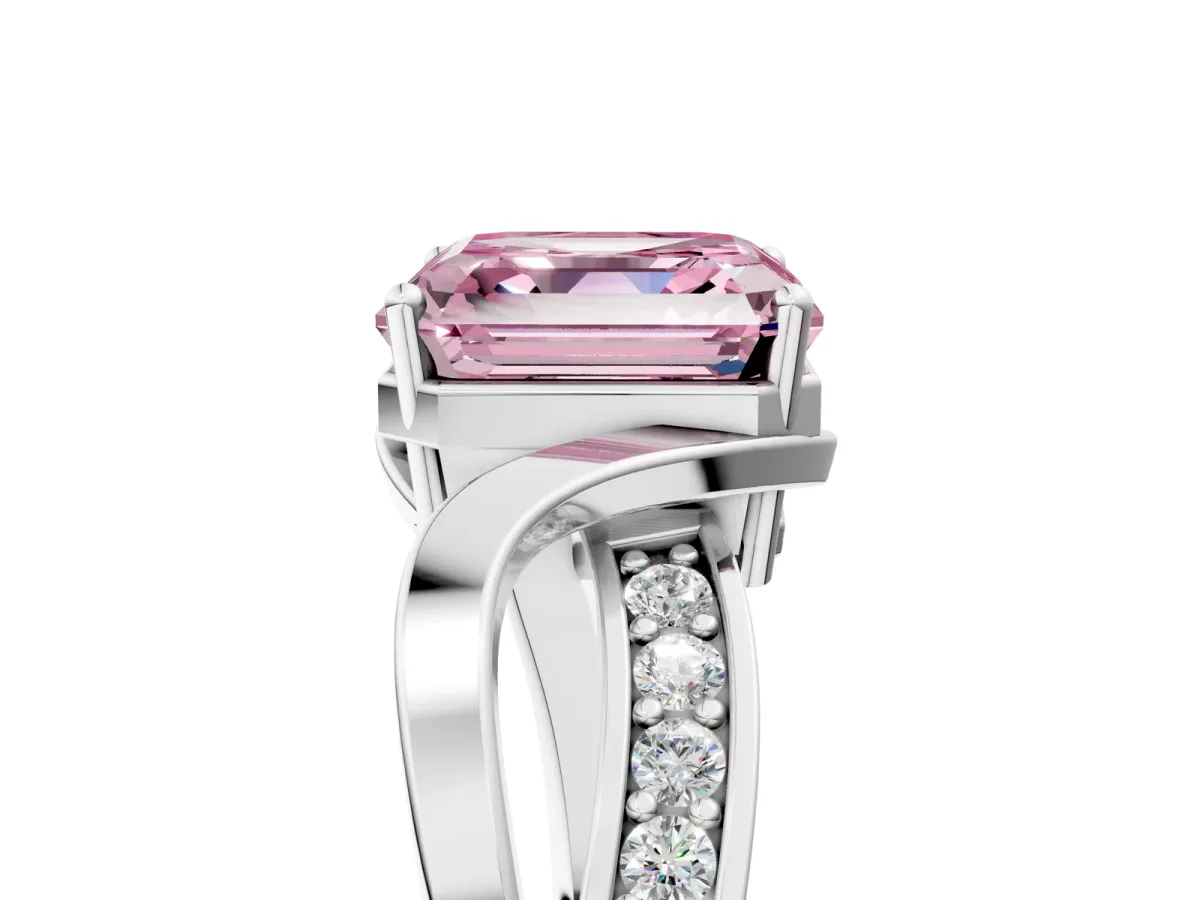 Fancy Pink Asscher Cut Solitaire Twisted Band with Prong Setting Platinum