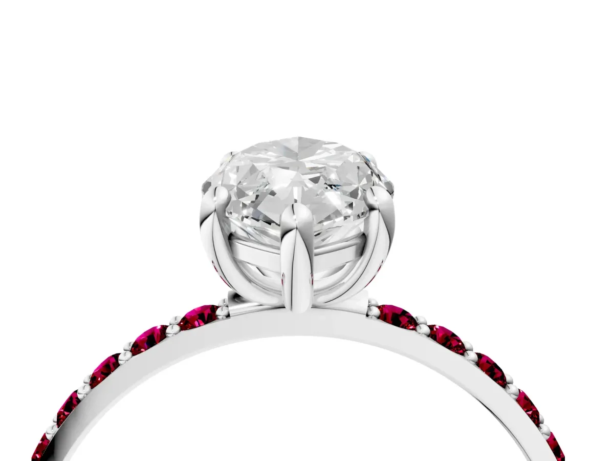 Marquise Cut Diamond Solitaire Ring with Round Garnet Pavé Band and Prong Setting Silver