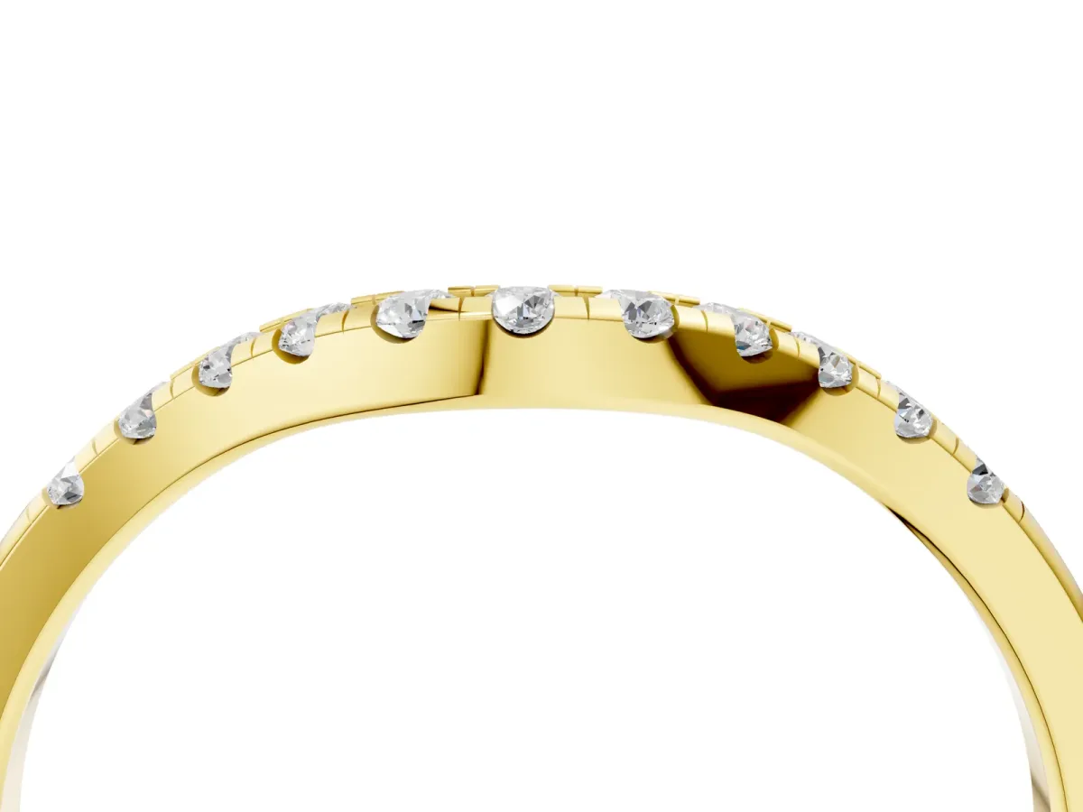 Round Diamond Curved Pavé Wedding Band Yellow gold