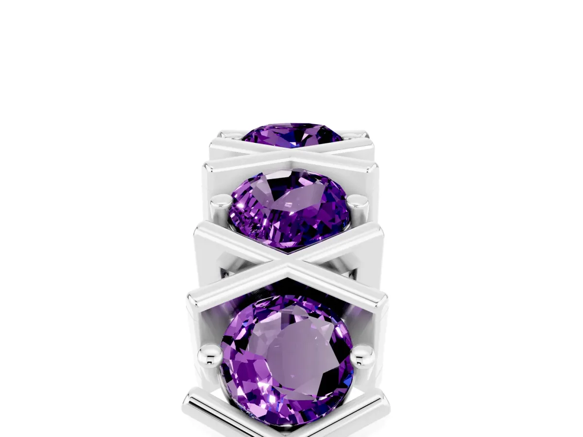 Round Amethyst Channel Set Band with X-Prong Detail Silver