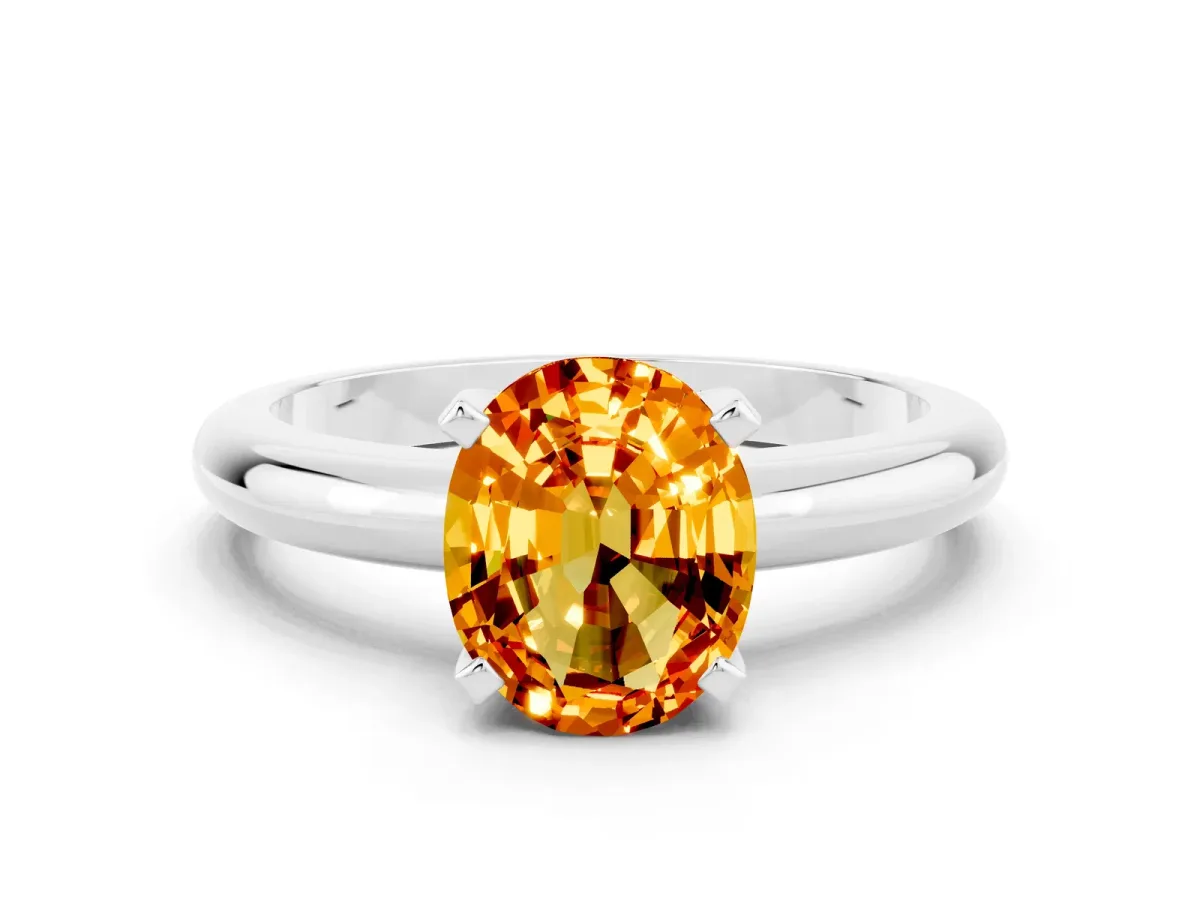 Oval Cut Citrine Solitaire Engagement Ring with Round Band and Four-Prong Setting Silver