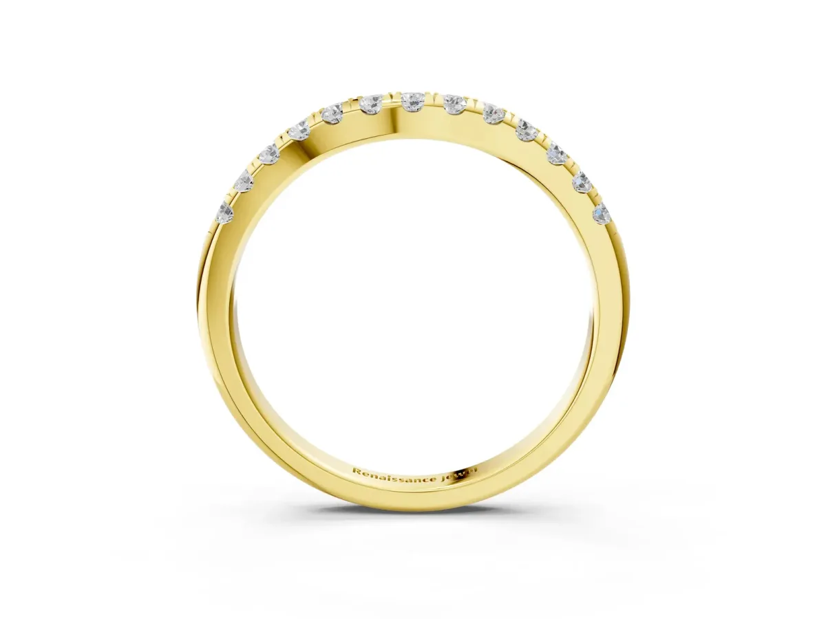 Round Diamond Pavé Curved Eternity Band with Shared Prong Setting Yellow gold