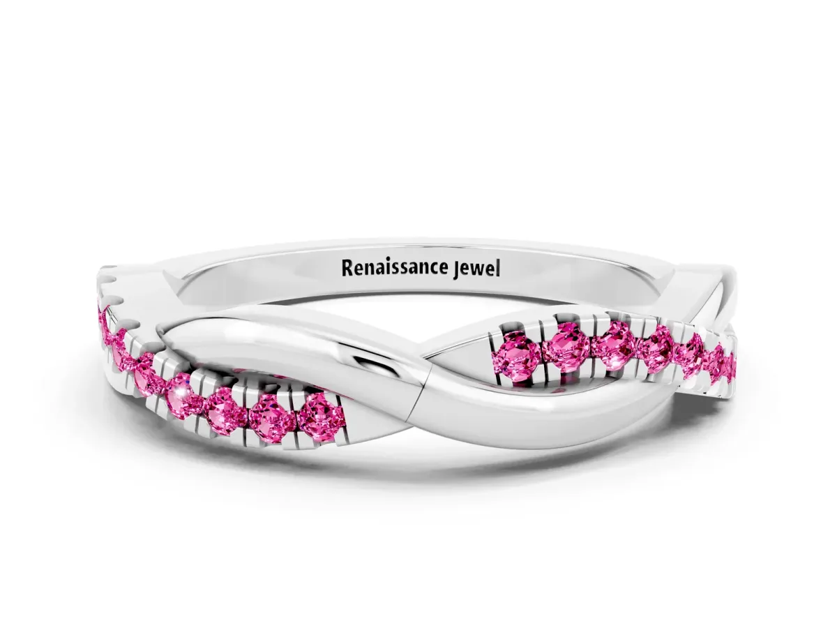 Round Pink Sapphire Twisted Infinity Band with Prong Setting Silver
