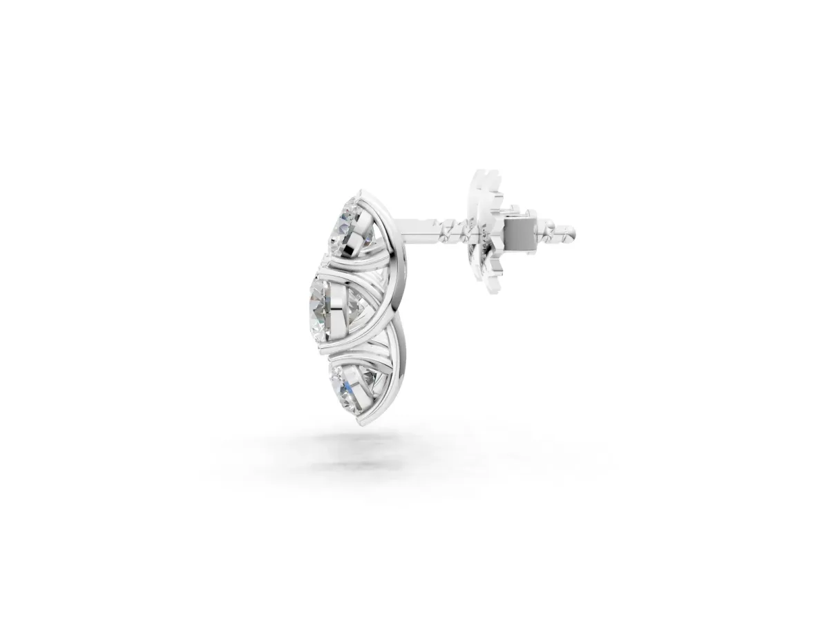 Round Diamond Prong Set Three-Stone White Gold Earrings White gold