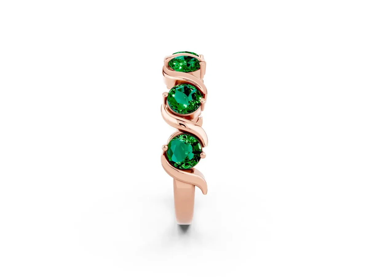 Six-Stone Round Emerald Wave Band with Shared Prong Setting Rose gold