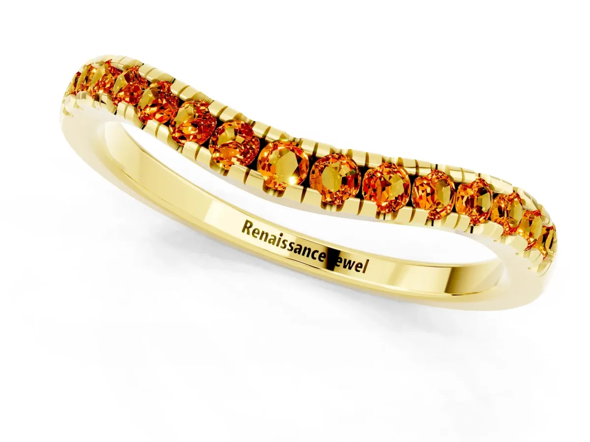 Citrine Pavé Curved Wedding Band Yellow gold