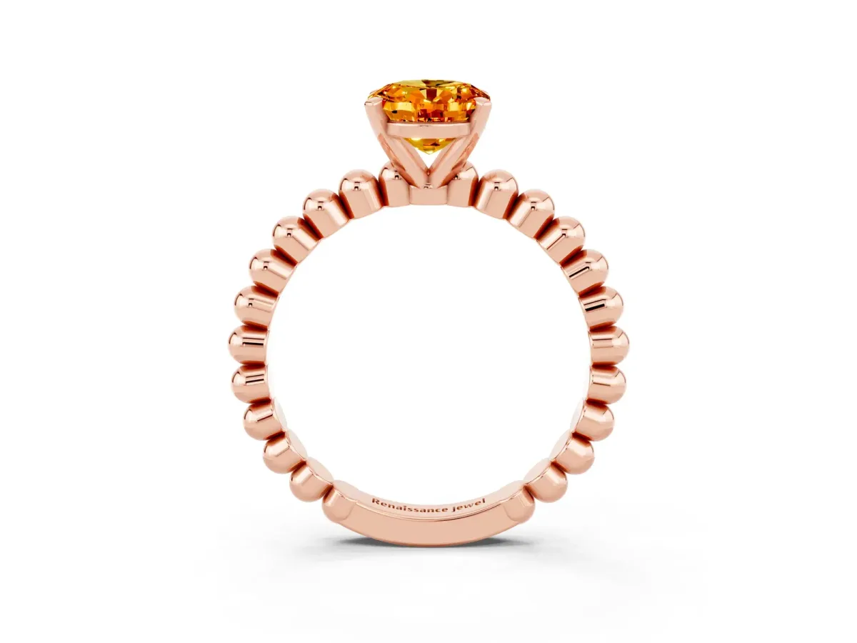 Oval Cut Citrine Solitaire Ring with Beaded Band and Prong Setting Rose gold