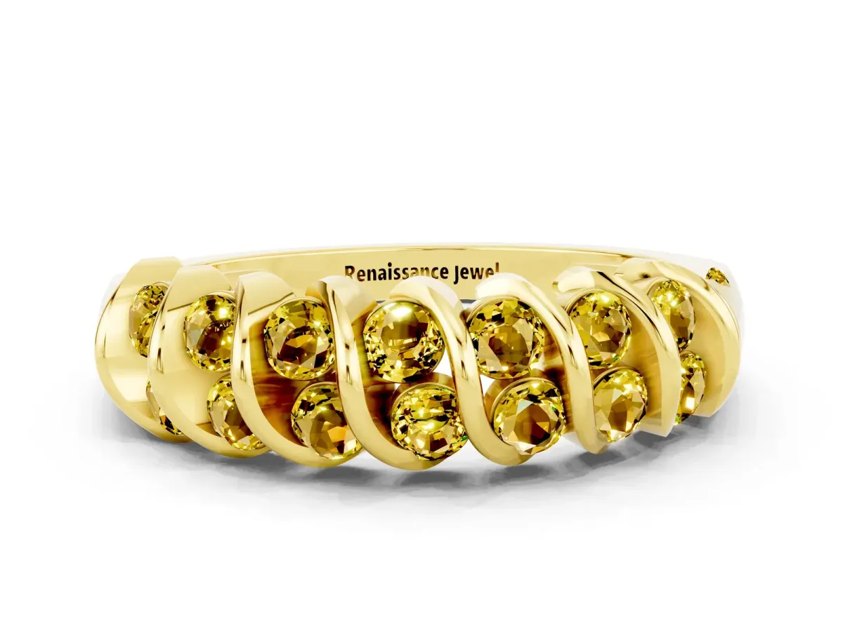 Channel Set Round Yellow Sapphire Multi-Row Band Yellow gold