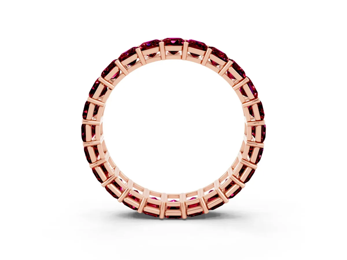 Emerald Cut Garnet Eternity Band with Shared Prong Setting Rose gold