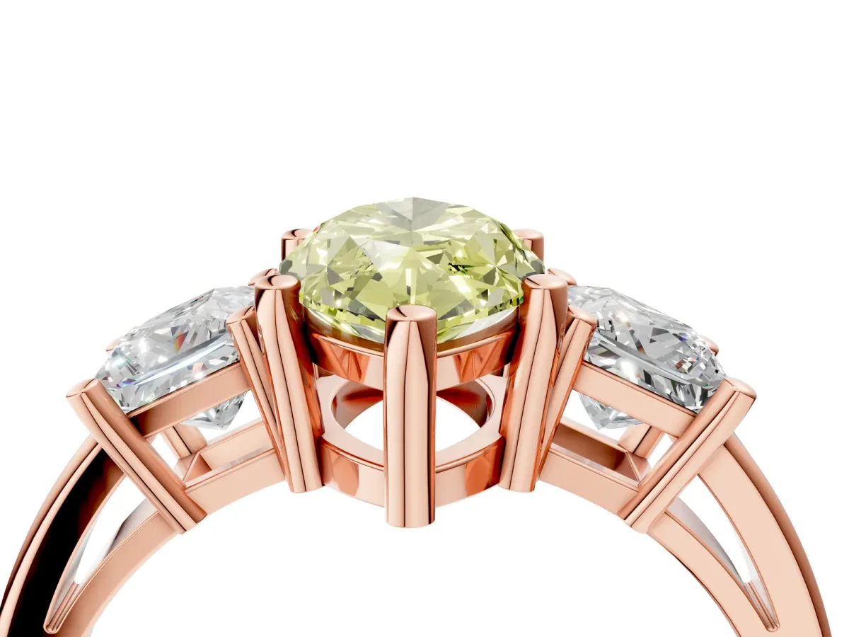 Fancy Yellow Three-Stone Marquise Cut Cut Solitaire Ring with Prong Setting Rose gold