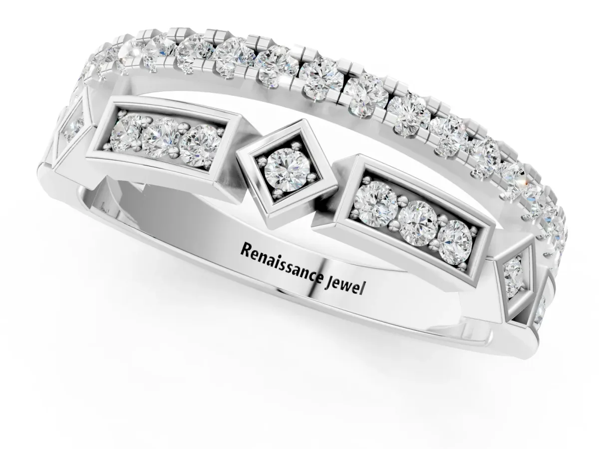 Pavé Round Diamond Channel Set Dual Band with Prong Setting Silver