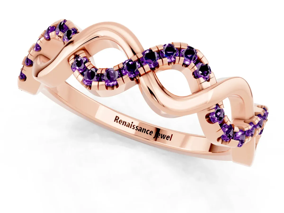 Twist Infinity Round Amethyst Band with Pavé Setting Rose gold