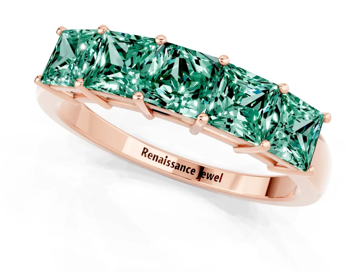 Princess Cut Five-Stone Green Sapphire Band with Prong Setting Rose gold