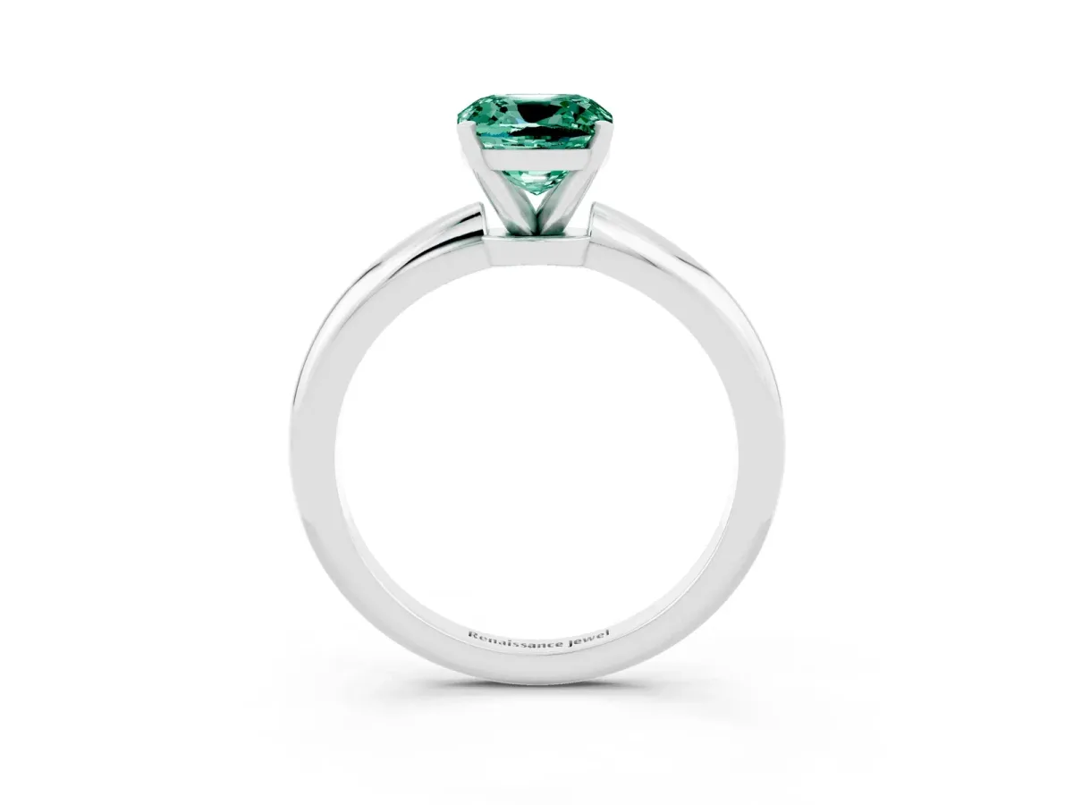 Cushion Cut Green Sapphire Solitaire Ring with Six-Prong Setting and Classic Band Silver